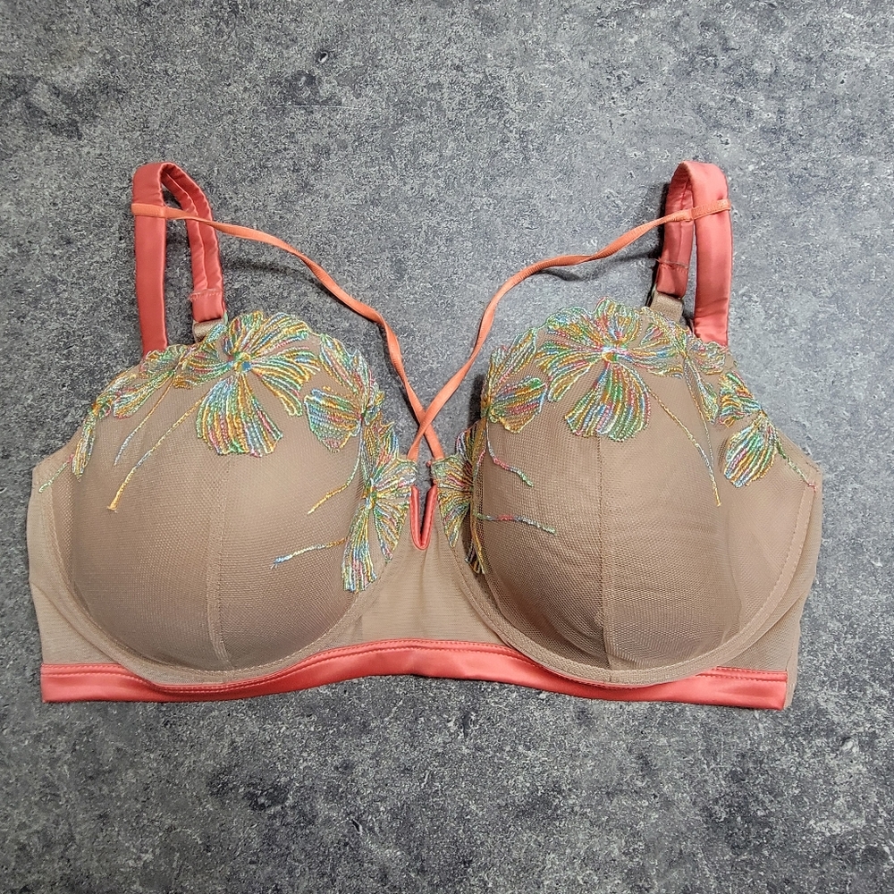 Intimissimi Tan and Coral Floral Bra Size 36DD
